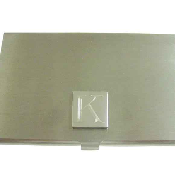 Gold Toned Etched Oval Letter K Monogram Business Card  Letter K Etched Monogram Business Card Holder